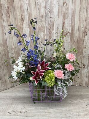 Colored Wire Basket Arrangement (*Color of basket will Vary*) #6