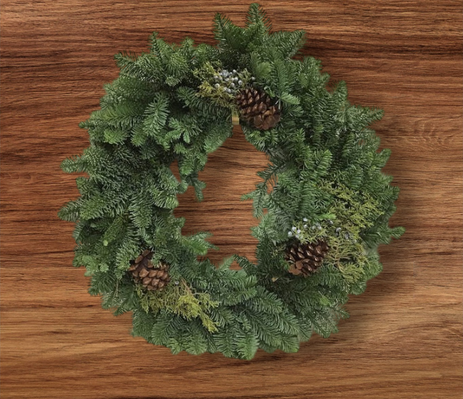 Limited Supply!   Fresh Evergreen Wreaths MEDIUM - 24"  mixed greens Item #WFEBT-202
