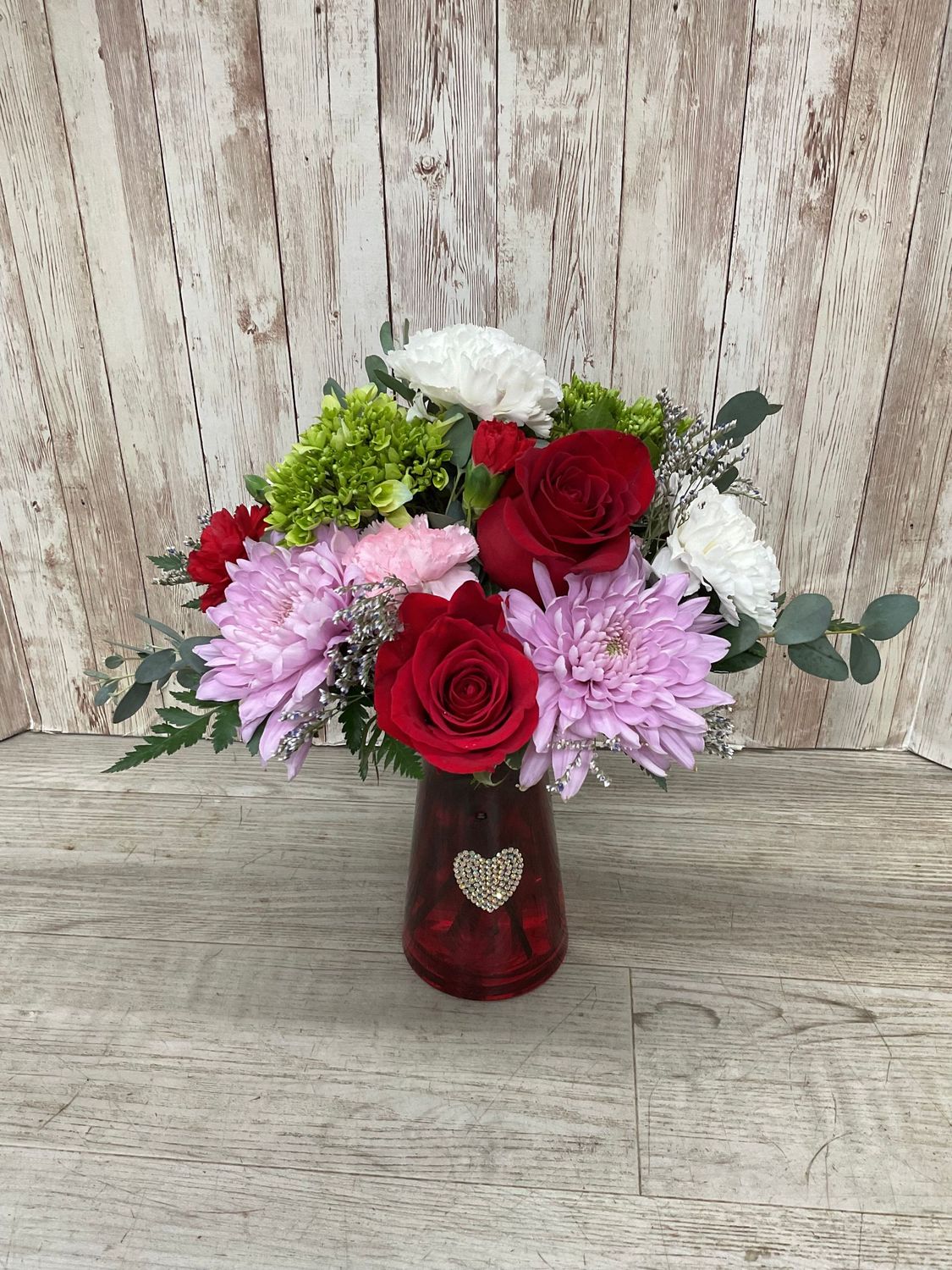 "Perfect Love” Red Vase with Rhinestone Heart WFEBT #9