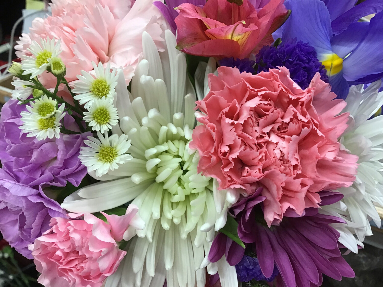 SMALL Designer’s Choice Arrangement in PINKS, WHITES, AND PURPLE COLORS- Item #WFEBT-9009