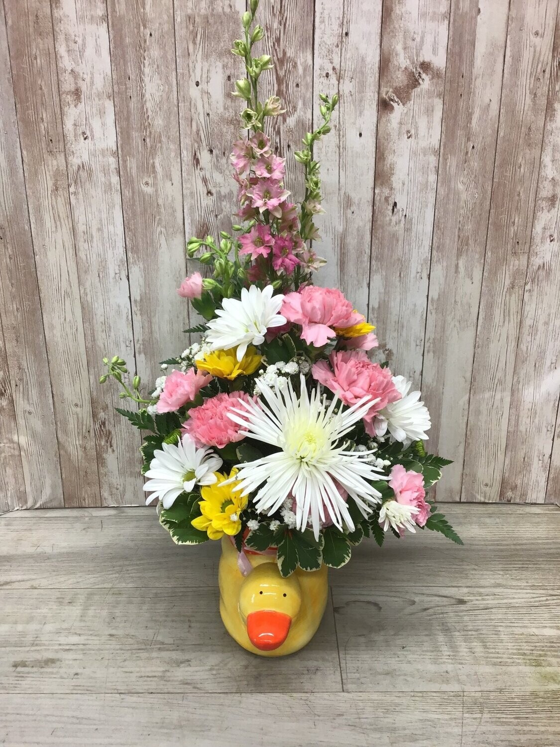 Baby Girl Ducky Arrangement - Item #WFEBT-2006 Baby Girl Ducky Arrangement - Item #WFEBT-2006