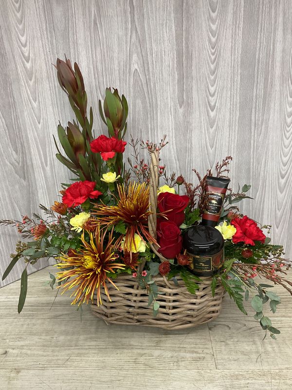 Handled Basket with Camille Beckman lotions Handled Basket with Camille Beckman lotions