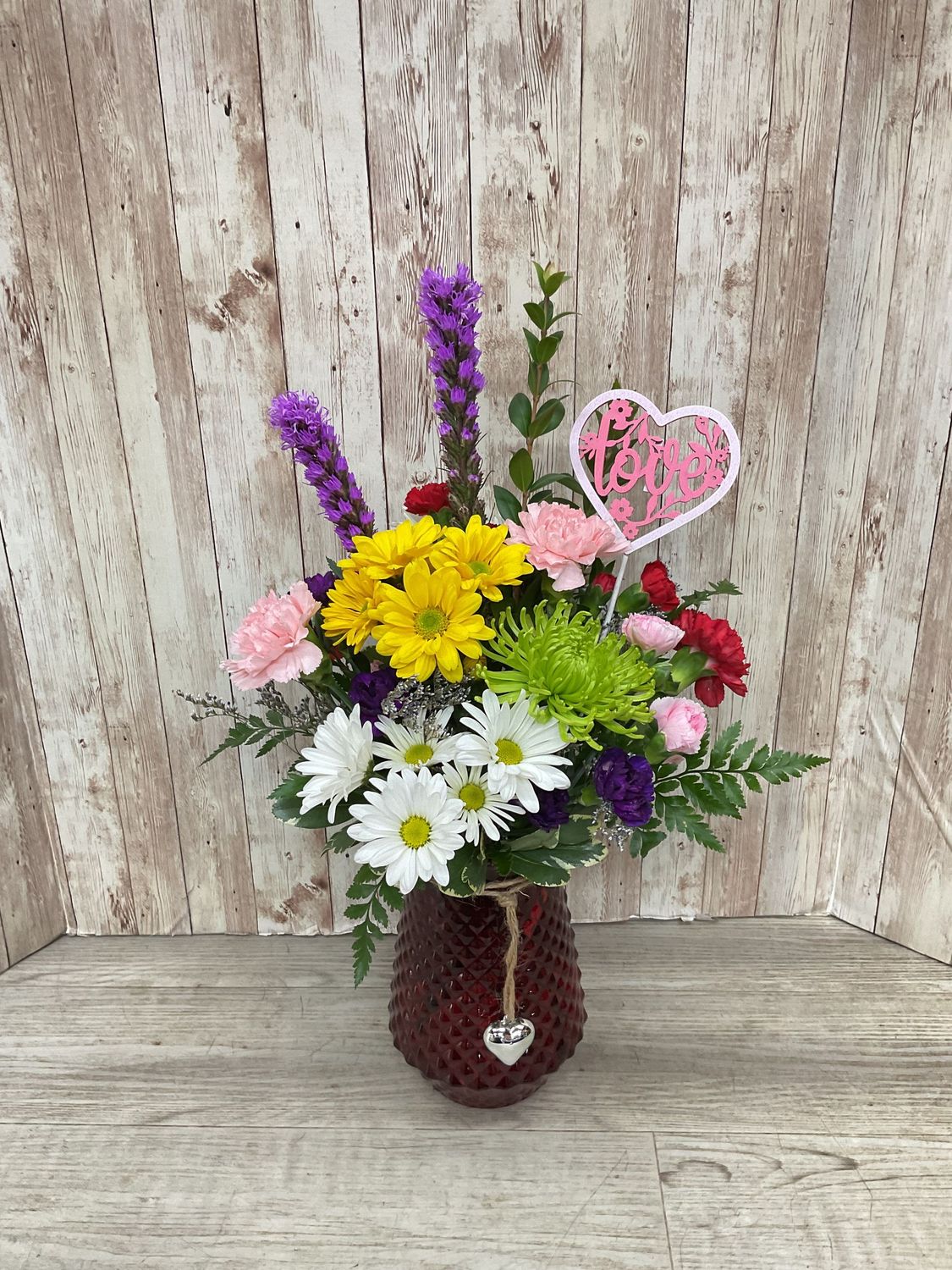 "Love Connection" Colored Vase With Heart pick WFEBT #7