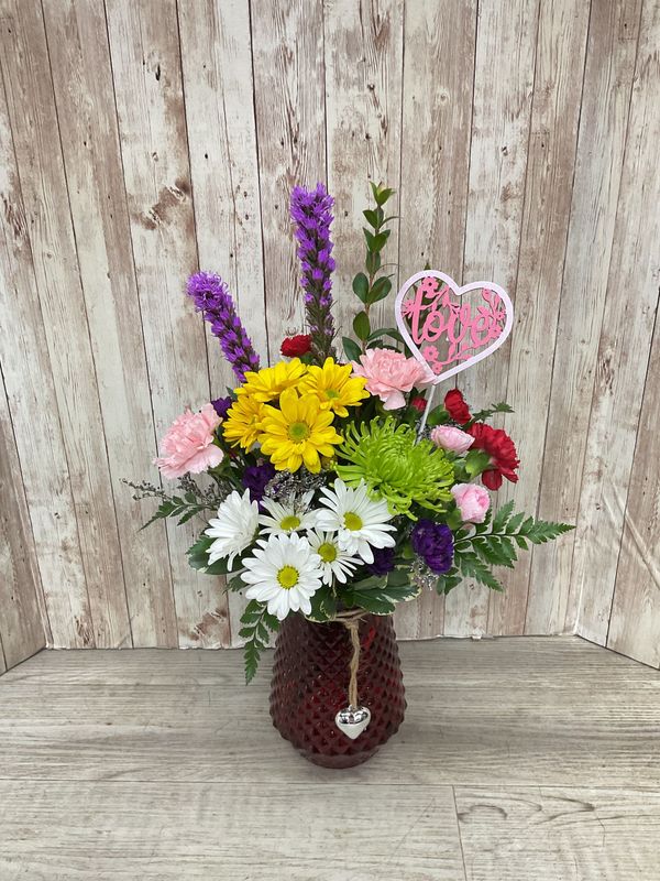 "Love Connection" Colored Vase With Heart pick WFEBT #7