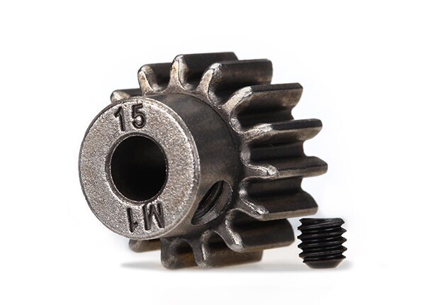 6487X - Gear, 15-T pinion (1.0 metric pitch) (fits 5mm shaft)/ set screw (compatible with steel spur gears)