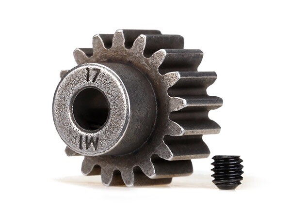 6490X - Gear, 17-T pinion (1.0 metric pitch) (fits 5mm shaft)/ set screw (compatible with steel spur gears)