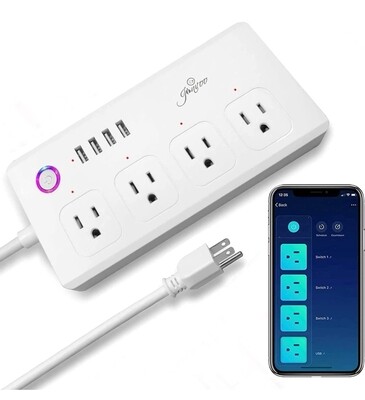 Smart Power Strip WiFi Surge Protector Extension Cord Voice Control Compatible with Alexa Google Assistant, 4 AC Outlets 4 USB Port, Individual Remotely Control, Timer Schedule, No Hub Required