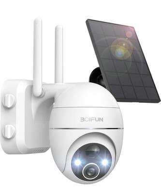 Solar Camera Outdoor Wireless, 2K 360° PTZ Camera, Solar Powered Security Cameras with Spotlight & Siren (New)