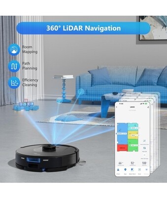 Robot Vacuum and Mop, L8000 Laser LiDAR Navigation Robotic Vacuum, Self-Charging, Good for Pet Hair, Carpet, Hard Floor (New)