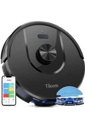 Tikom Robot Vacuum and Mop, L8000 Laser LiDAR Navigation Robotic Vacuum, Self-Charging, Good for Pet Hair, Carpet, Hard Floor (New)