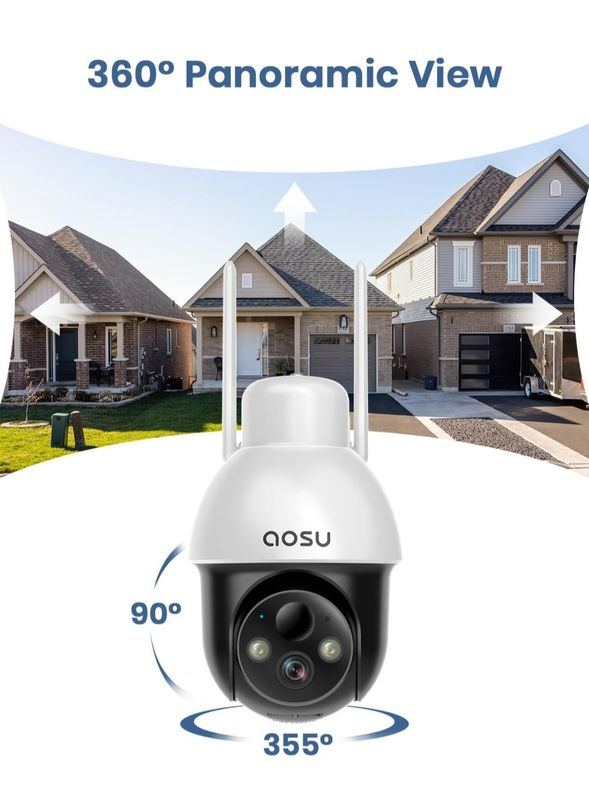 Solar Camera Outdoor Wireless, 2K 360° PTZ Camera, Solar Powered Security Camera with Spotlight &amp; Siren (New)