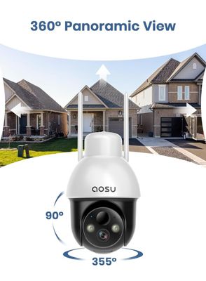 Solar Camera Outdoor Wireless, 2K 360° PTZ Camera, Solar Powered Security Camera with Spotlight &amp; Siren (New)