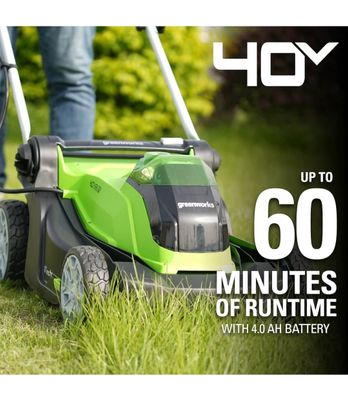 Greenworks 40V 17 inch Cordless Lawn Mower + Axial Leaf Blower with 4Ah Battery and Charger Combo Kit