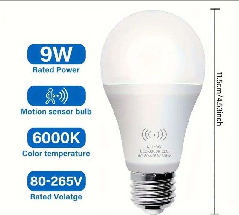 1 Motion Sensor Light Bulb, 12W (Equal to 100W)Motion Detector Auto Activated Dusk To Dawn Security LED Bulb, E26 6000K Daylight Outdoor/Indoor Lighting (New)