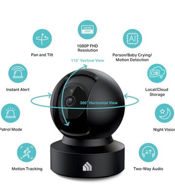 Smart Indoor Pan-Tilt Home Security Camera, 1080p HD, Cloud &amp; SD Card Storage, Works w/ Alexa &amp; Google Home, 2.4G WiFi (New)