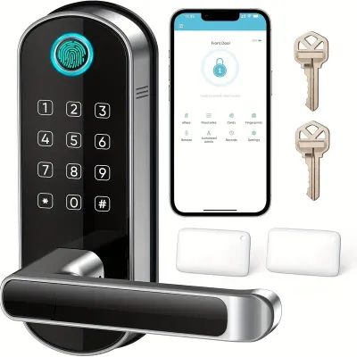 Keypad Smart Door Lock With Handle: Keyless Entry Door Lock - Digtal Door Lock With Keypad Code - Fingerprint Door Lever Lock Deadbolt Alternative - Smart Lock For Front Door (New)