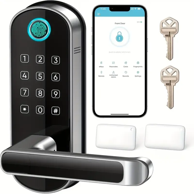 Keypad Smart Door Lock With Handle: Keyless Entry Door Lock - Digtal Door Lock With Keypad Code - Fingerprint Door Lever Lock Deadbolt Alternative - Smart Lock For Front Door (New)