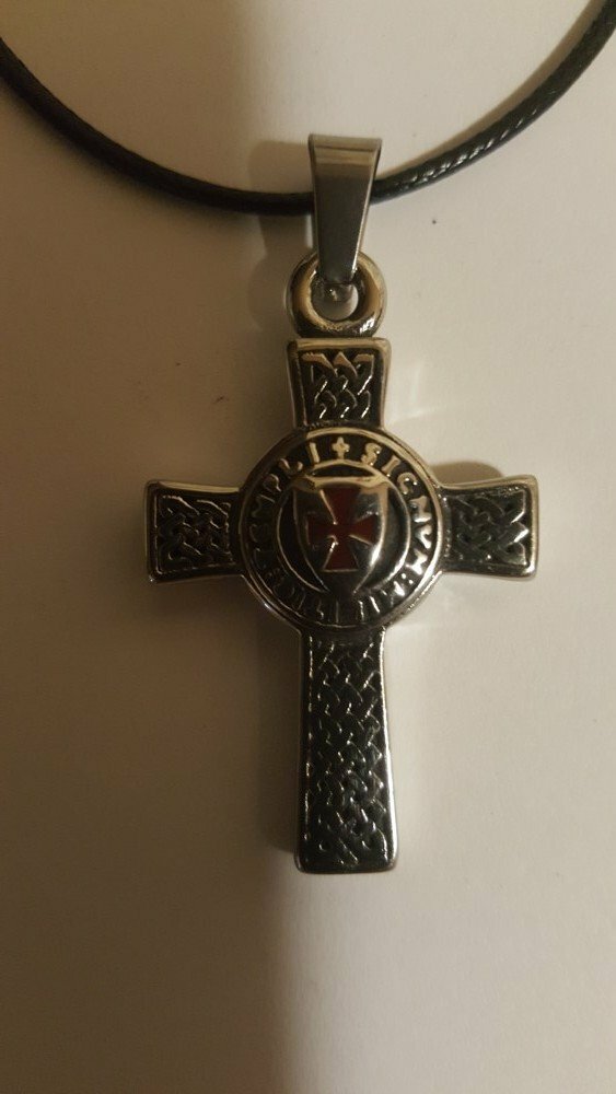 Knight Templar Double Side Cross on Black Necklace