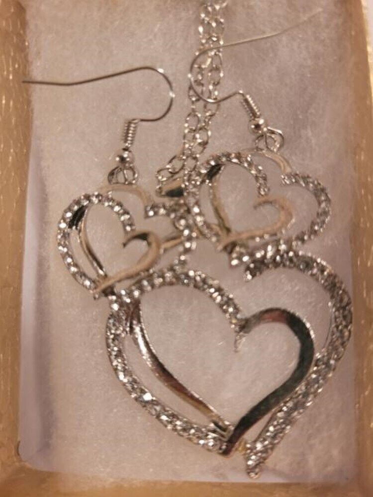 Double Heart Zircon Fashion Jewelry Set w/Gift Box CJ