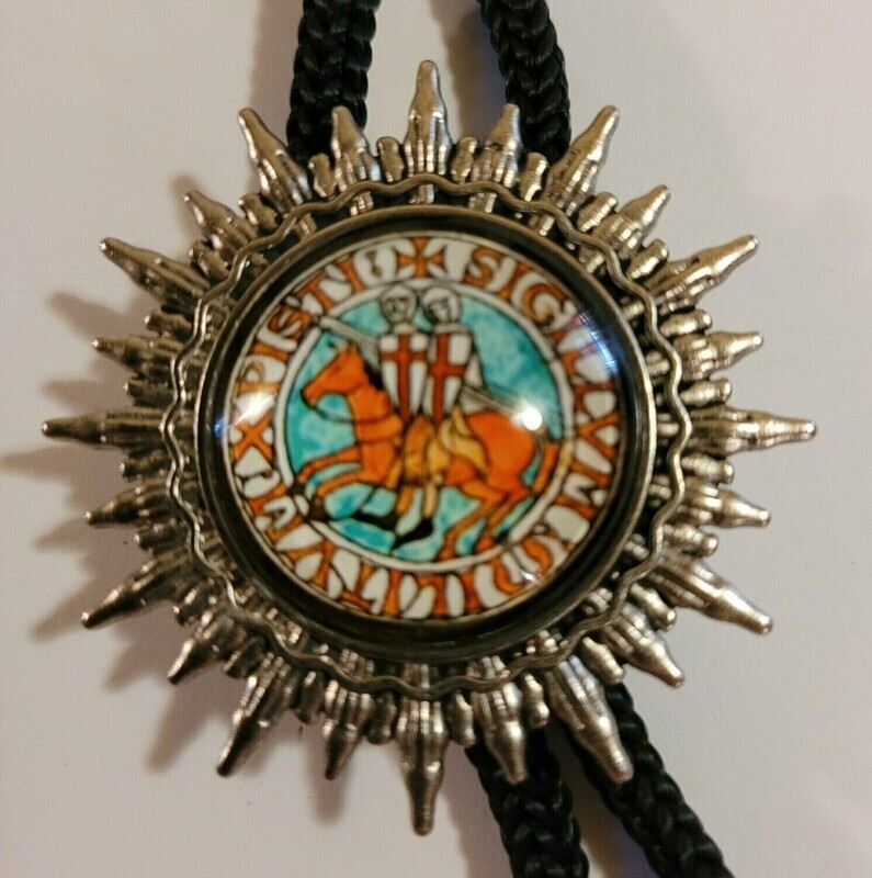 Knights Templar Bolo Necklace Tie Jewelry - Two Knights on Horse