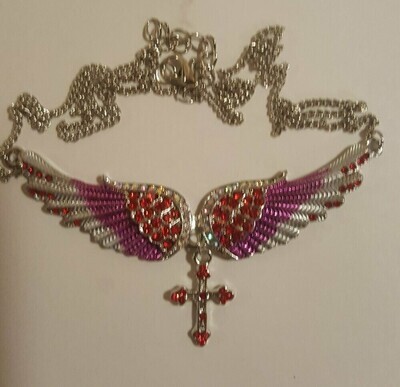 Womans Angel Wing Christian Necklace Red CJ