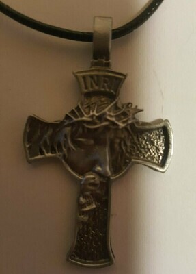 Jesus Christian Cross With a Black Leather Necklace