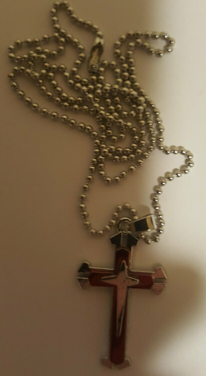 Christian Cross Religious Necklace Pendant - Red