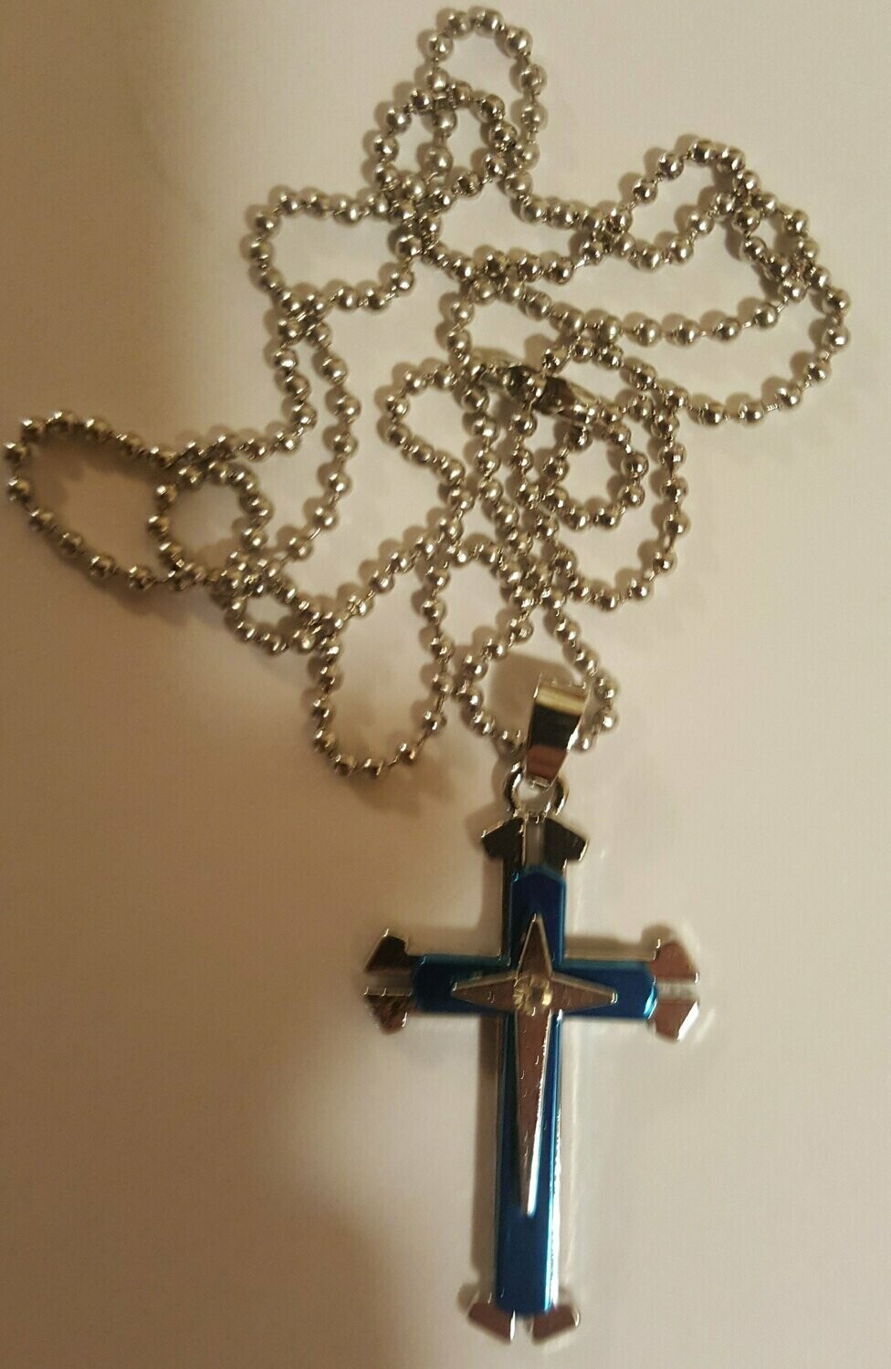 Christian Cross Religious Necklace - Blue