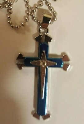 Christian Cross Religious Necklace - Blue