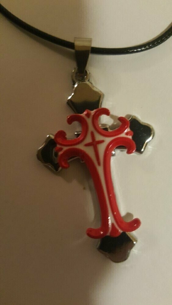 Christian Double Cross Red White & Silver Jewelry
