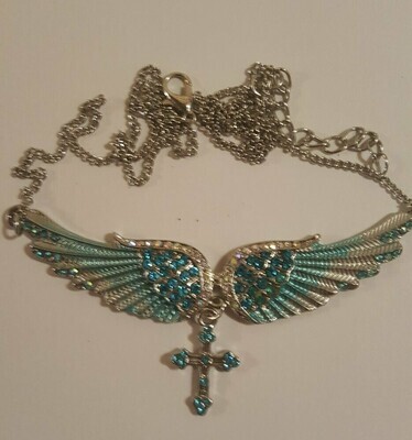 Angel Wing Christian Female Necklace Blue CJ