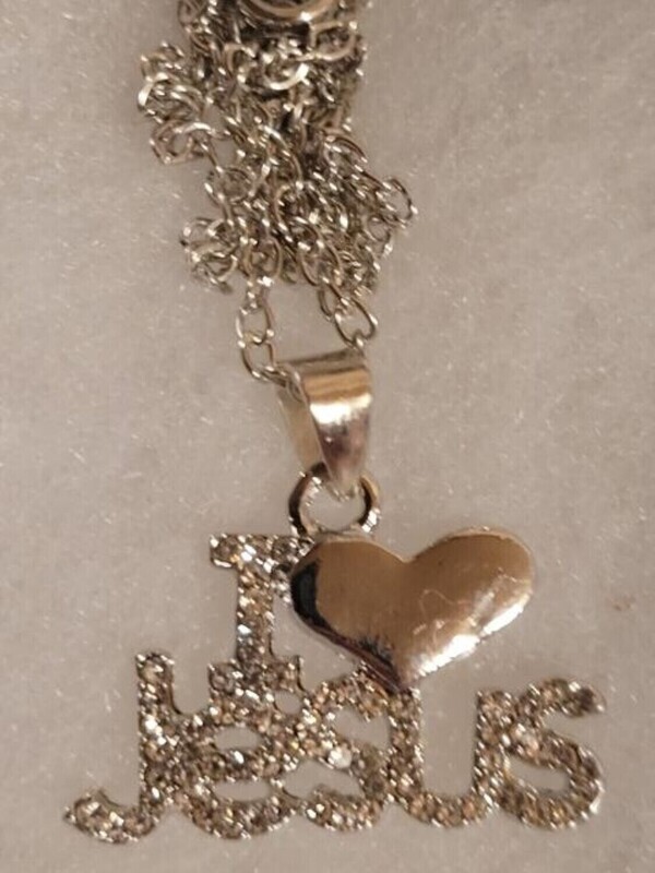 I Love Jesus Sparkly Christian Religious Necklace