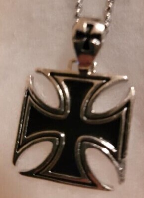 Black German or Biker Iron Cross Necklace CJ