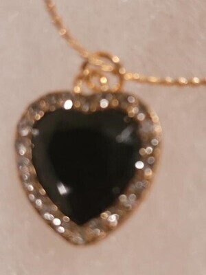 Onyx Heart Womens Necklace Pendant Jewelry w/Gift Box CJ