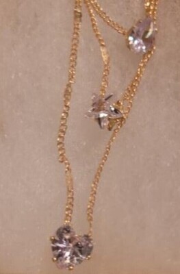 Zircon Heart Star Charm Triple Layered Pendant Necklace w/Giftbox CJ
