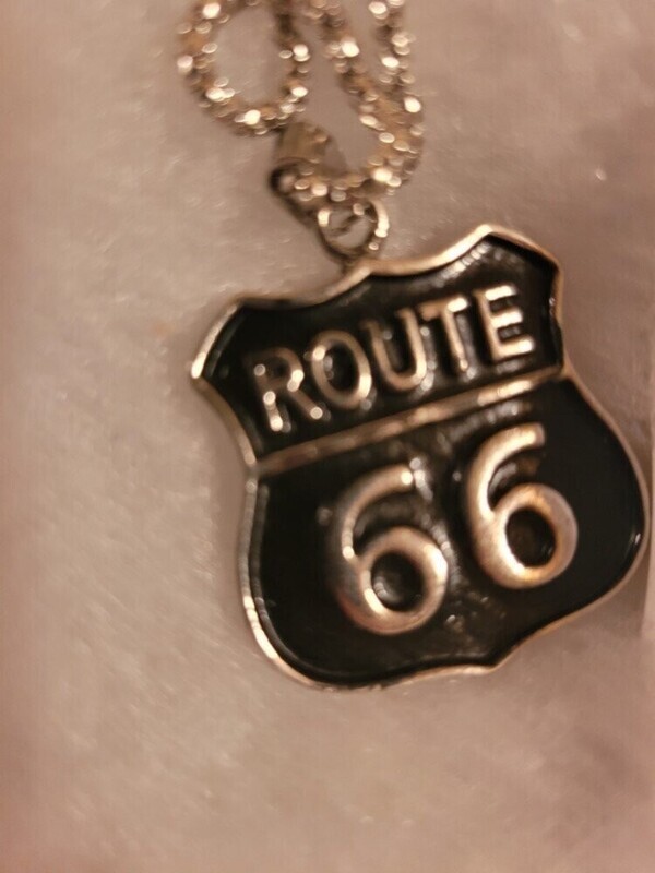 Black Route 66 Black Sign Pendant Necklace Costume Jewelry CJ Black Route 66 Black Sign Pendant Necklace Costume Jewelry CJ