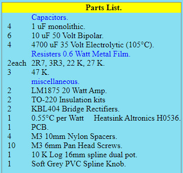 2 X 3.5 Watt Audio Amplifiers as in Parts List Board only