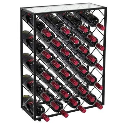 32 Bottles Wine Cabinet. Floor Standing Metal &amp; Glass Wine Rack Wine Stand