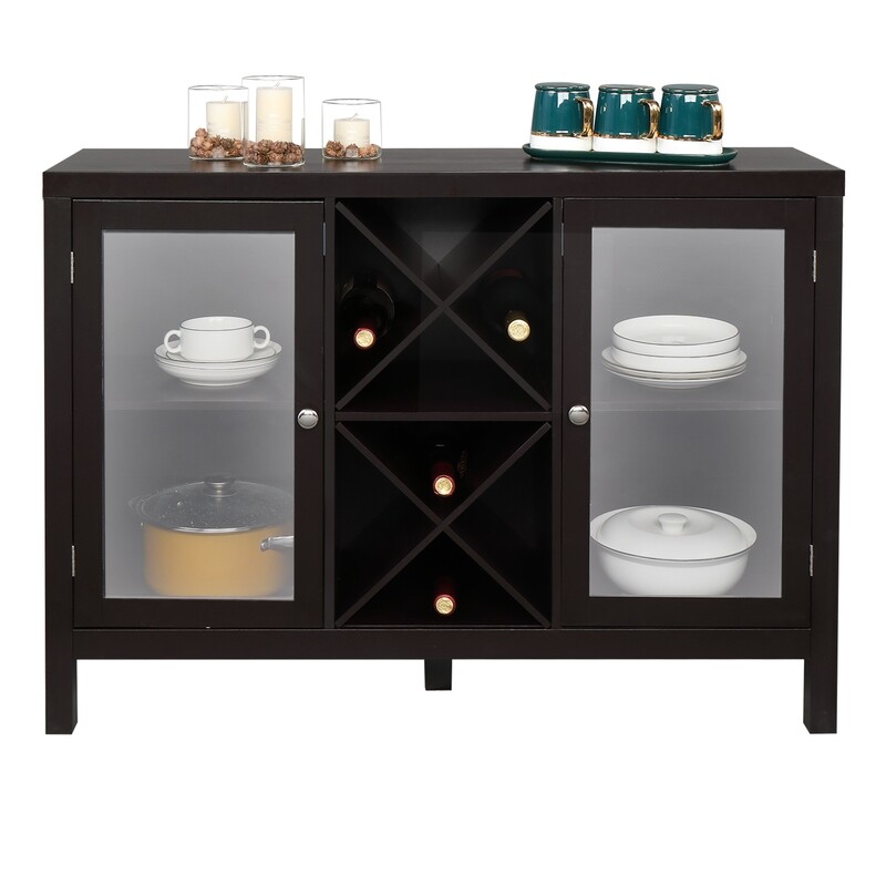 Wine Cabinet. Floor Standing Brown Wood Wine Rack Stand Table Storage