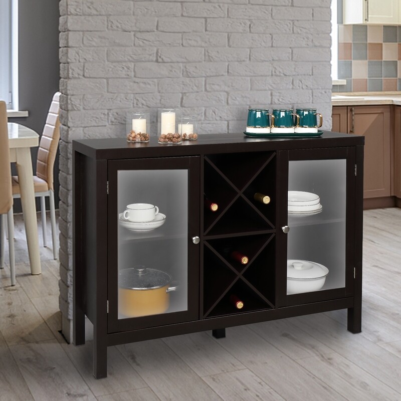 Wine Cabinet. Floor Standing Brown Wood Wine Rack Stand Table Storage