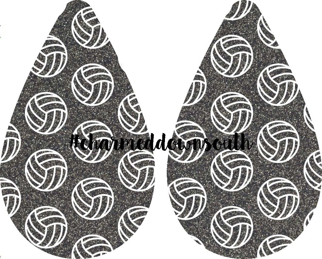 Teardrop Earring Glitter Volleyball Design