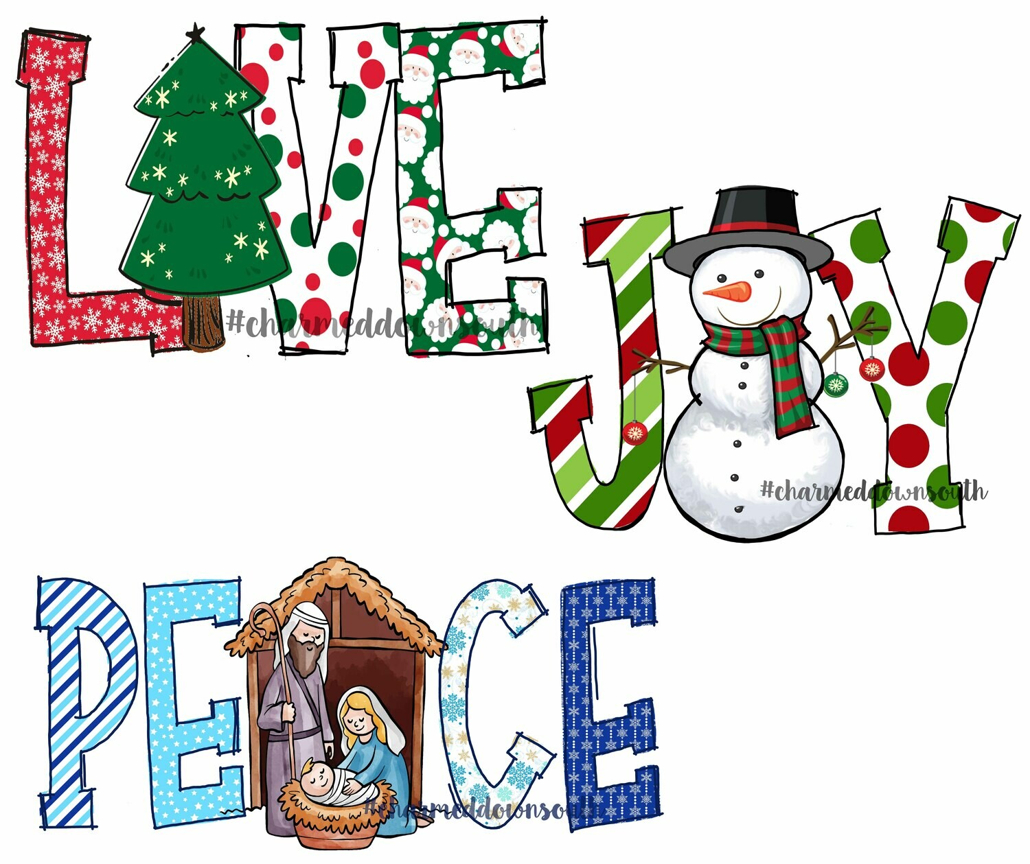Love Joy and Peace Christmas Doodle Bundle