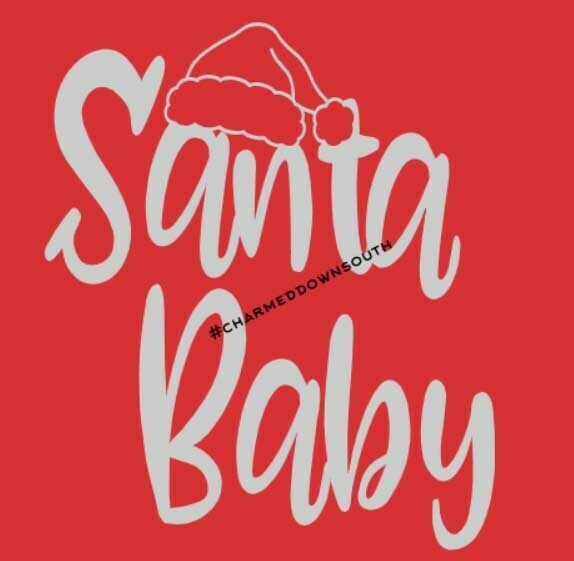 Screen printed transfers Santa Baby - silver metallic