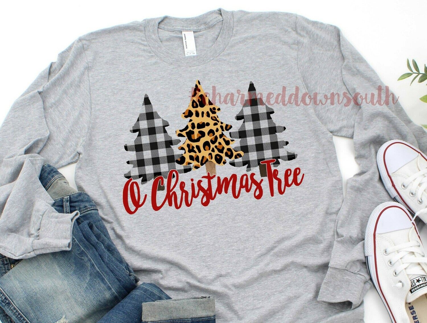 Buffalo Plaid Leopard O Christmas Tree Digital Design Red