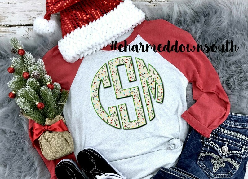 Christmas Lights Circle Monogram Font Digital Download