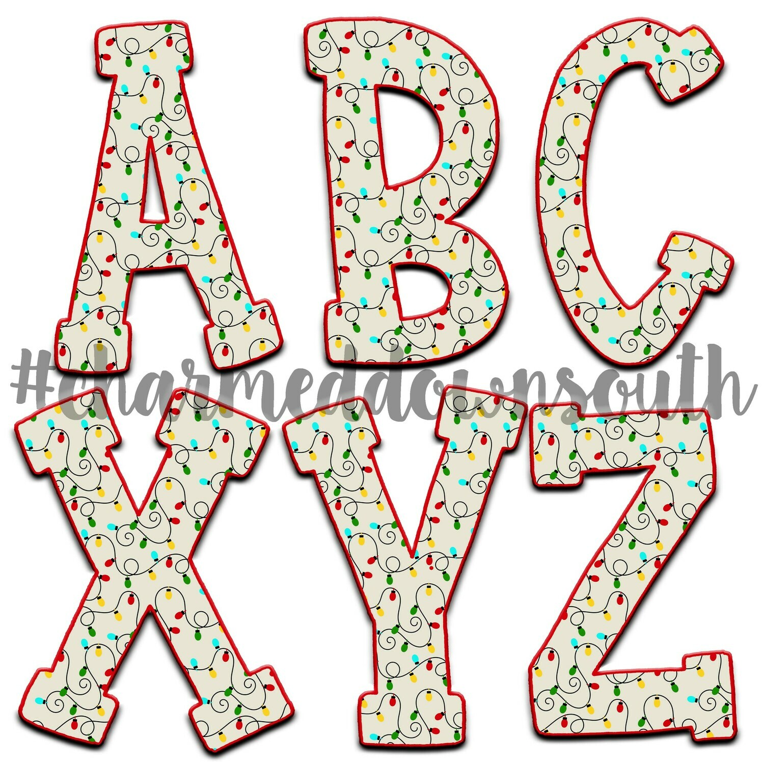 Christmas Lights Block Font Digital Download