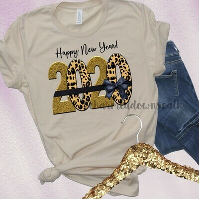 Happy New Year 2020 Leopard and Gold Glitter Digital Design