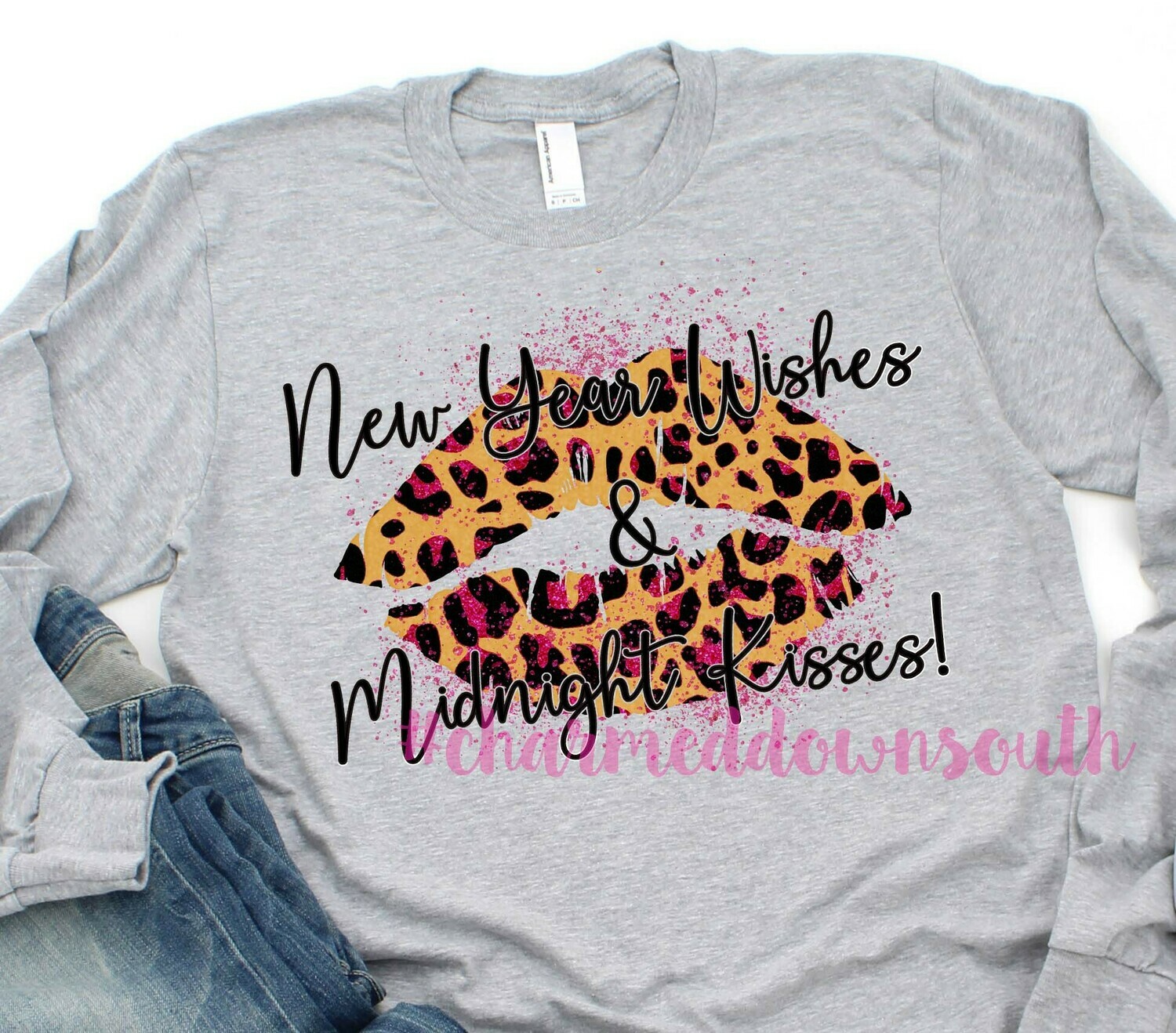 Pink Glitter New Year Wishes and Midnight Kisses Digital Design