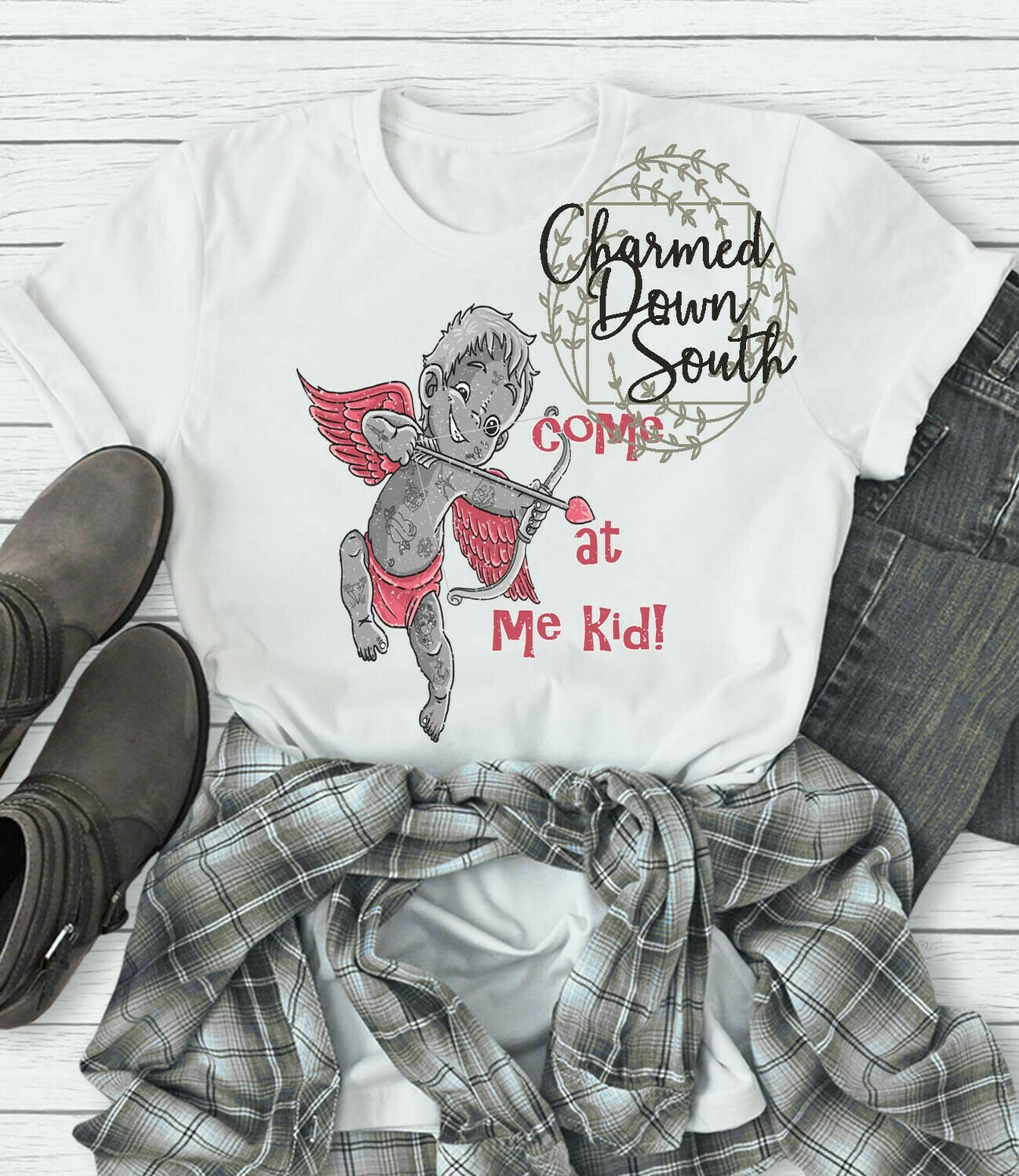 Come at me kid, tattooed cupid digital design