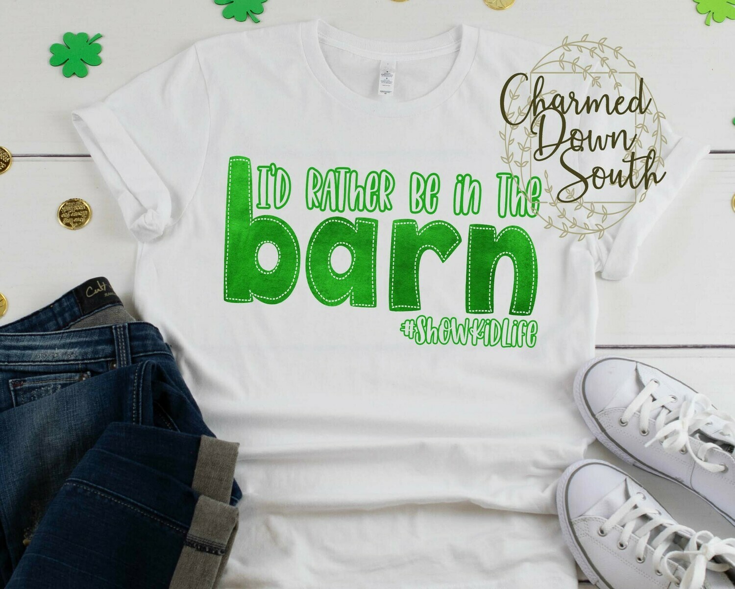 I&#39;d rather be in the barn green/white digital design